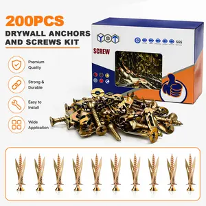 [Summervibes]200-Piece No-Drill Screw Anchor Kit, Heavy-Duty Adjustable Bracket with Easy Setup, Multi-Surface Fastener for Drywall and Wood Home Hanging, Screw Anchors