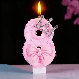 1pcs Sparkling pink birthday candles with rhinestone crowns and pink bows - glittery birthday and anniversary party decorations, DIY Friendly festive girl candles, birthday candles, Sparkling Detail, Elegant Touch, Cake Decorations, Ornaments Celebration