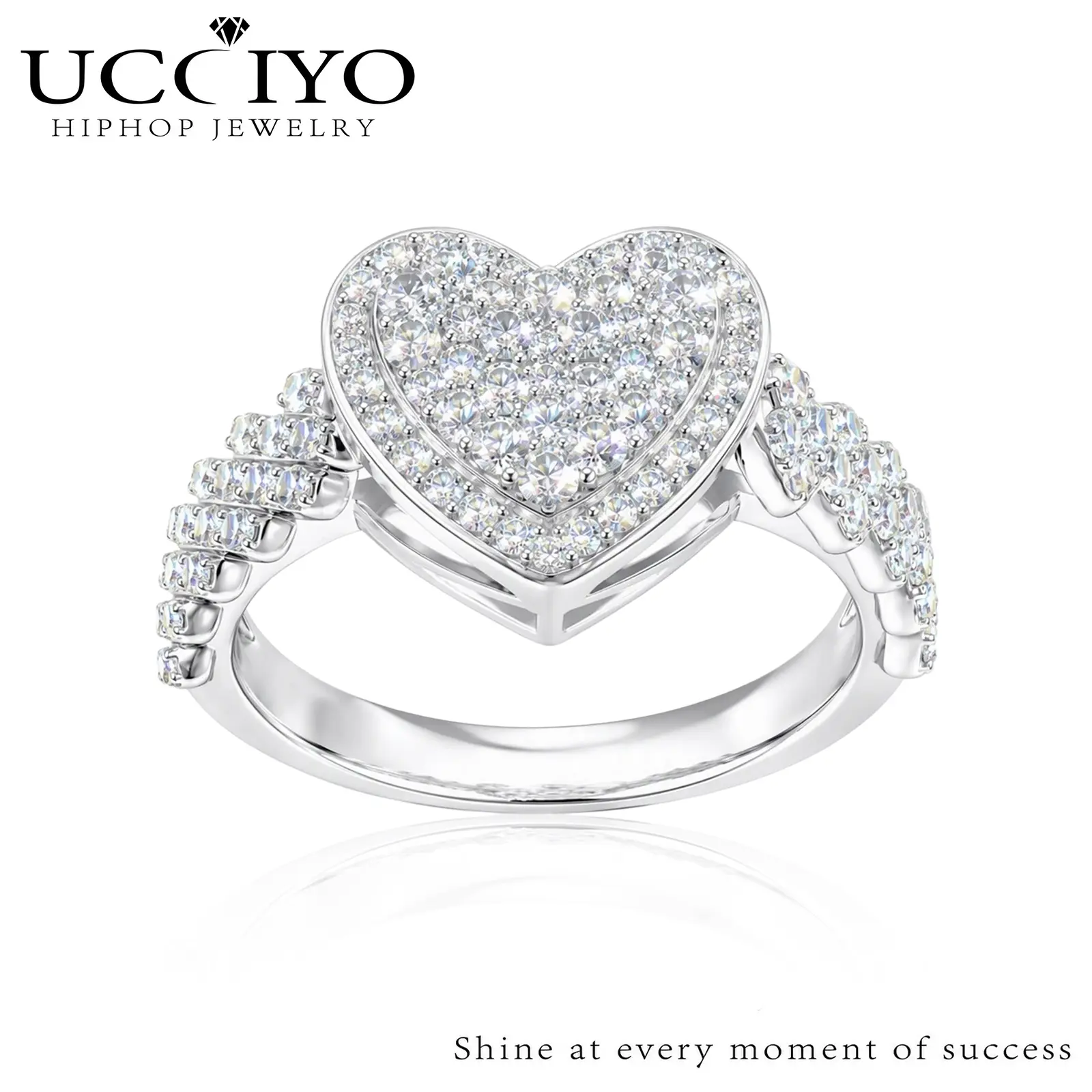 UCCIYO Heart-shaped Ring R444 S925 Sterling Silver Moissanite Ring for Women Men Hip HopJewelry Gift, Bridal Statement Ring Engagement Rings【#R444 】