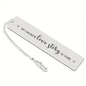 Stainless Steel Bookmark, 1 Count Love Slogan Bookmark with Chain, Personalized Bookmark for Birthday and Anniversary, Gift for Loved Ones