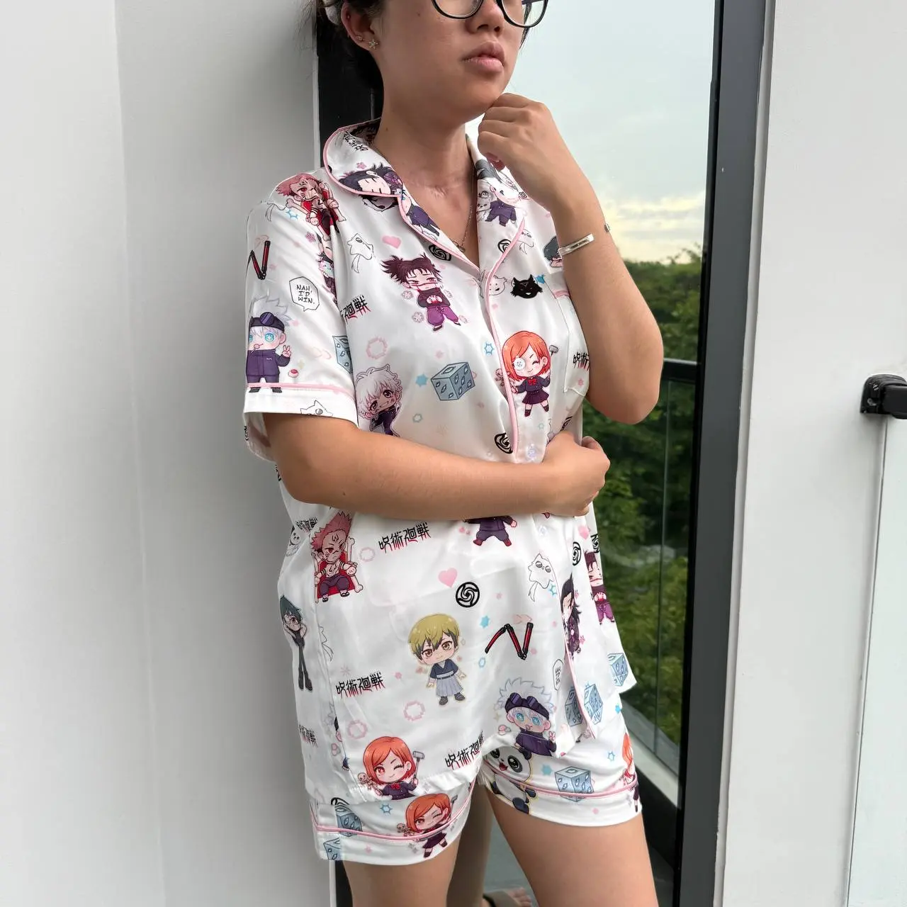 Juju1su Ka1sen Satin Pajama Set, Cute Anime Chibi Pjs, Anime Fan Sleepwear JJK001