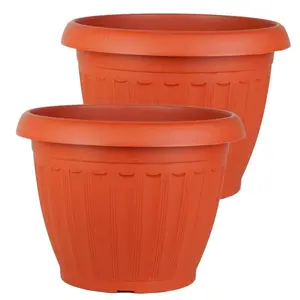 212 MAIN Gabby The Gofer GTG222LP2 Large 15.5in Round Top Garden Planter, 2-Pack Terracotta Flat Finish Stackable Pots, Planters for Outside with Irrigation & Drainage