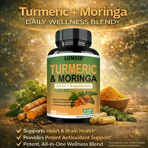 Moringa + Turmeric Curcumin Supplement for Total Wellness - Turmeric Curcumin with Black Pepper & Moringa - Gut Health, Energy and Immune Support - 60 Capsules