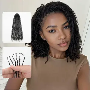 Interlocking Sisterlocks Feather Crochet Hair Extensions Curly Tips 100％ Real Micro Loc Extensions Human Hair, Natural Black