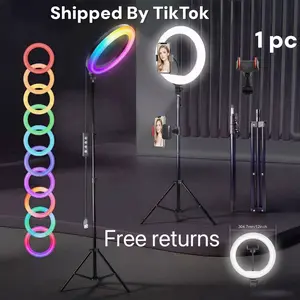 12" Adjustable RGB Ring Light Set with 43" Tripod and Dual Phone Holders – 48 RGB Colors and 12 Brightness Levels – Perfect for TikTok, Makeup, Photography, Vlogging, March Madness, Spring Break, World Cup