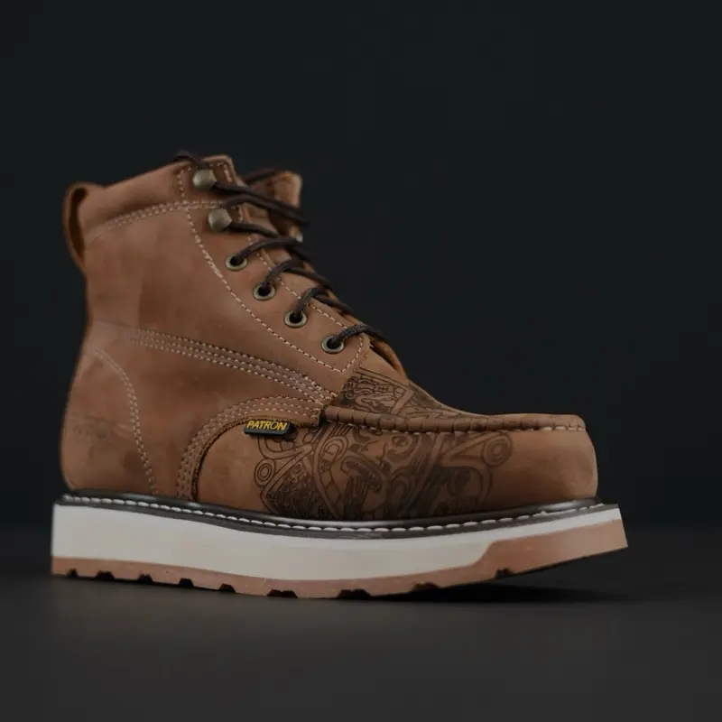 Men’s Azteca work boots 6” height moc toe full grain leather dual some made in Mexico 714 Aztec Crazy Brown Comfortable insert