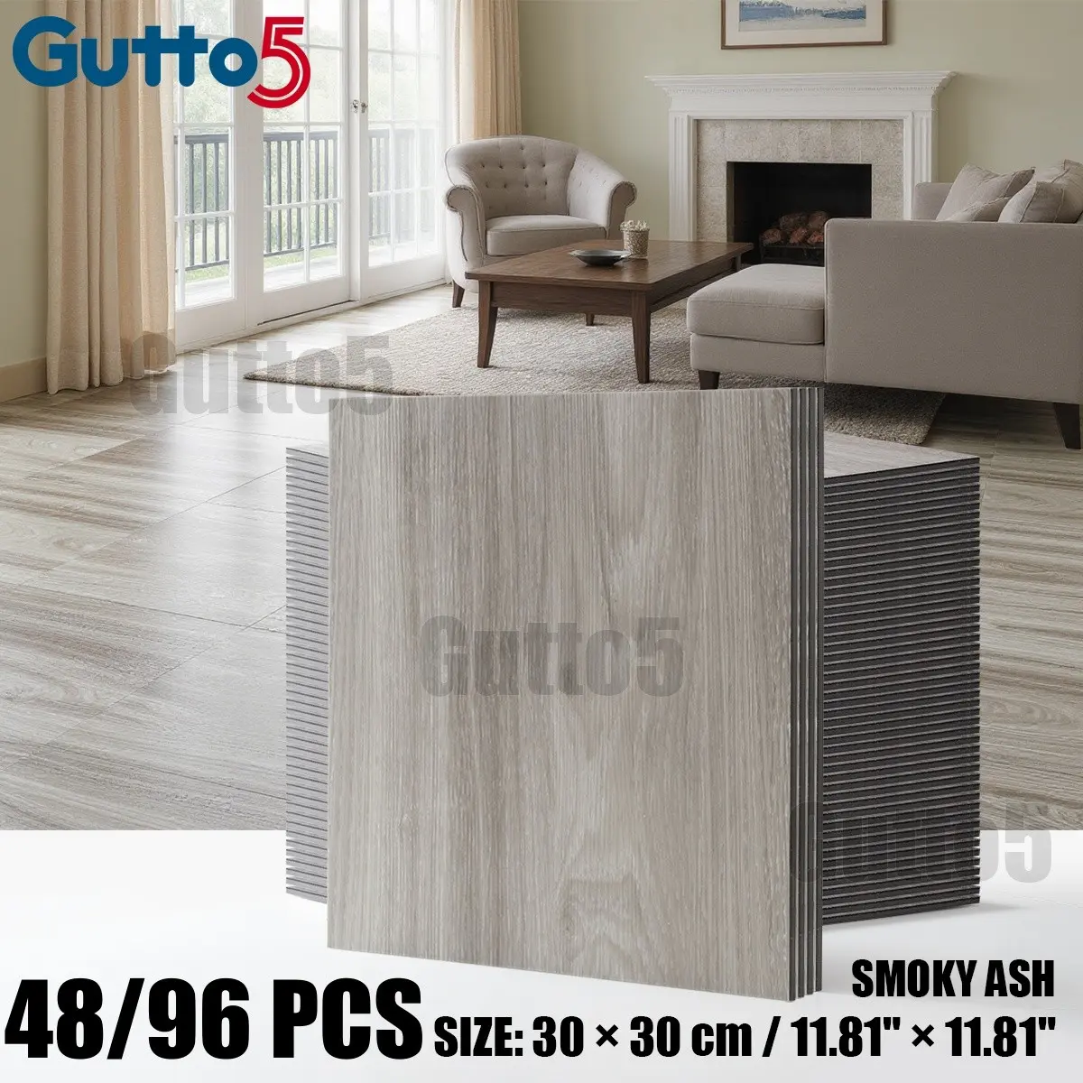 48/96pcs boxed thick retro wood grain pattern floor stickers, self-adhesive wood grain effect, PVC material flooring, peel and paste DIY, easy to install, wall and floor renovation, wear-resistant, furniture surface renovation decoration-Gutto5