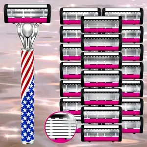 Men & Women Stainless Steel Manual Shaving Tool Set, Suitable For Legs And Underarms, Includes Handle + Replacement Blades, Smooth Pain-Free Hair Removal Gift