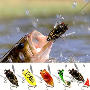 5pcs YUMEILI 3D Holographic Cicada Fishing Lures Kit - ABS Hard Bait, Biomimetic Minnow Shape, Vibrant Colors, Realistic Wings & Eyes, for Freshwater & Saltwater Angling, Fishing Gear Accessories