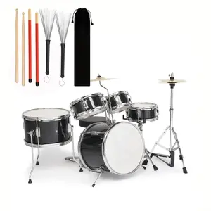 Drum Sticks 1 Pair 5A Maple Wood Drum Sticks, 1 Pair Retractable Drum Wire Brushes and 1 Pair Rods Drum Brushes set for Adults, Rock Band, Jazz Folk Students with Portable Storage Bag