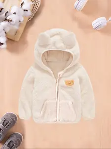 Autum/winter children's zipper jacket fashionable little bear children's clothing cute boys' and girls' hooded top with fleece lining baby warm jacket Baby Clothes Girl