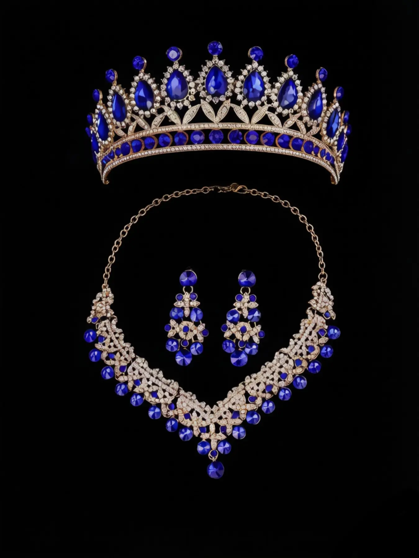 Elegant Rhinestone Decorated Crown & Necklace & Earrings, Wedding Bridal Jewelry Set, Bridal Accessory, Fashion Accessories for Party, Daily Clothing Decor for Girl, Tiaras, Jewellery