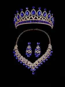 Elegant Rhinestone Decorated Crown & Necklace & Earrings, Wedding Bridal Jewelry Set, Fashion Accessories for Party, Daily Clothing Decor for Girl, Tiaras