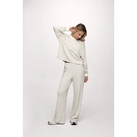 nuuds Women's High-Rise Striped Matching Pants - Elastic Waist, Stretchy Fabric, Wide Leg, Relaxed Fit, Flowy, Breathable Pull-On Casual Bottoms
