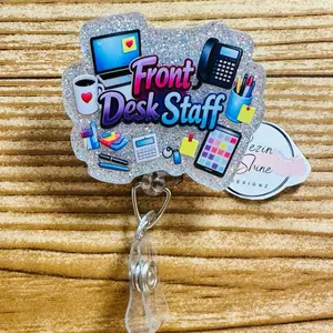 Front Desk Staff Silver Glitter Badge Reel ND