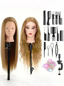 Brown Beauty Wig Headband Fixture Mannequin Head - Real Hair Texture, Wig Install Kit, Comes with Styling Tools (Rib Comb, Round Brush, Sharp Tail Comb) - Ideal for Hairstyling Practice and Training, Durable Structure