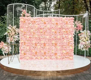 7.5ftx5ft Pink Rose Flower Wall Backdrop for Wedding Bridal Shower Anniversary Party Decoration 3D Silk Material Easy Install with Zip Ties and Hooks