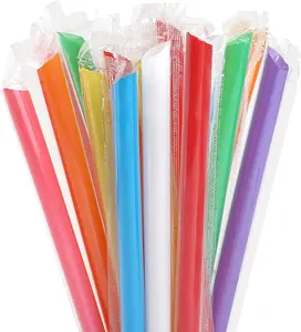 Jumbo Smoothie Straws 50/100/200 Pcs Colorful Disposable Plastic Drinking Straws 0.43" Diameter 9.45" Long Individually Wrapped for Milkshakes & Bubble Tea