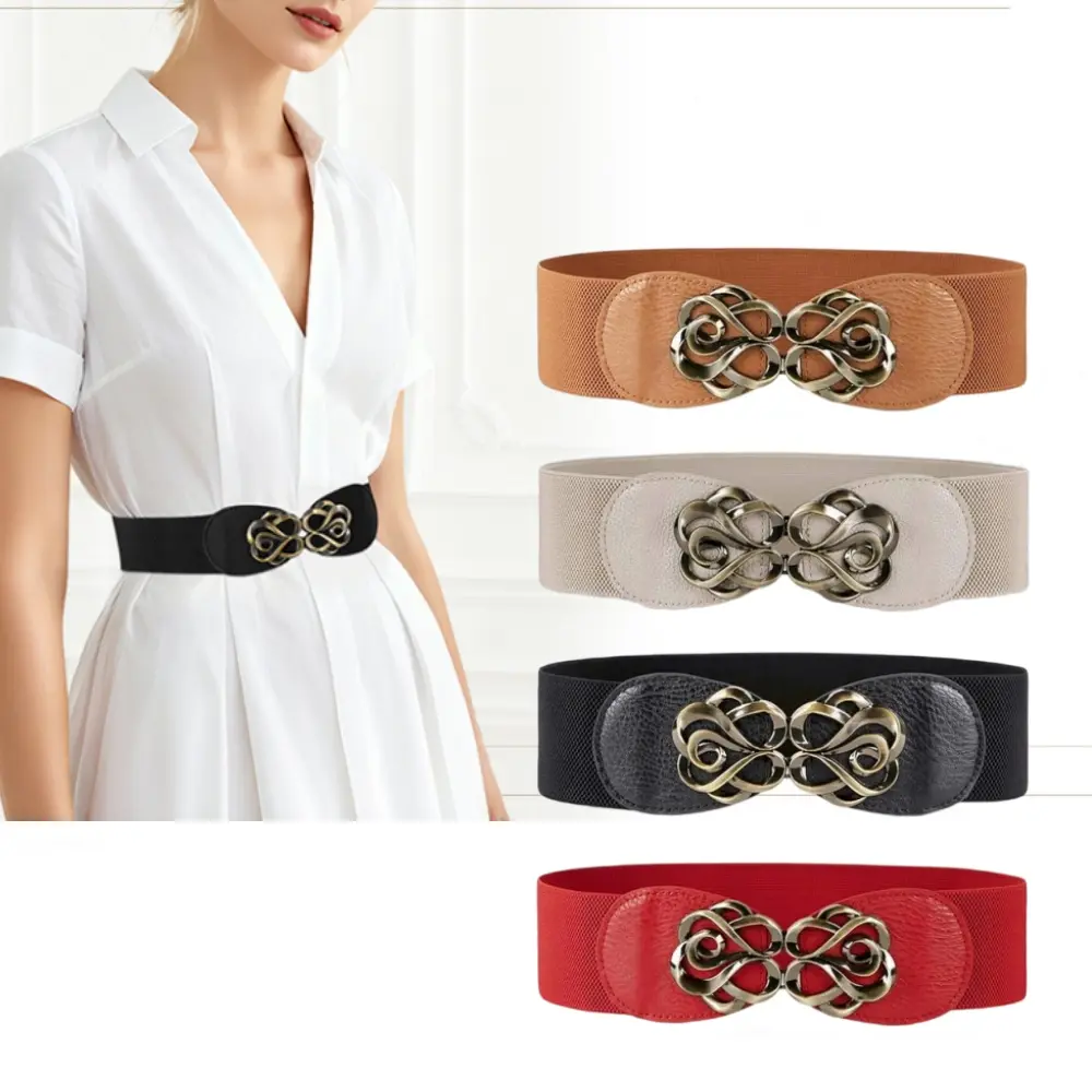 Women's 4-Pack 2.36" Wide Adjustable Elastic Waistband, Vintage Buckle Casual Dress Accessory, Versatile Fashion Piece for Dresses, Adjustable Elastic Belt, Casual Dress Belt