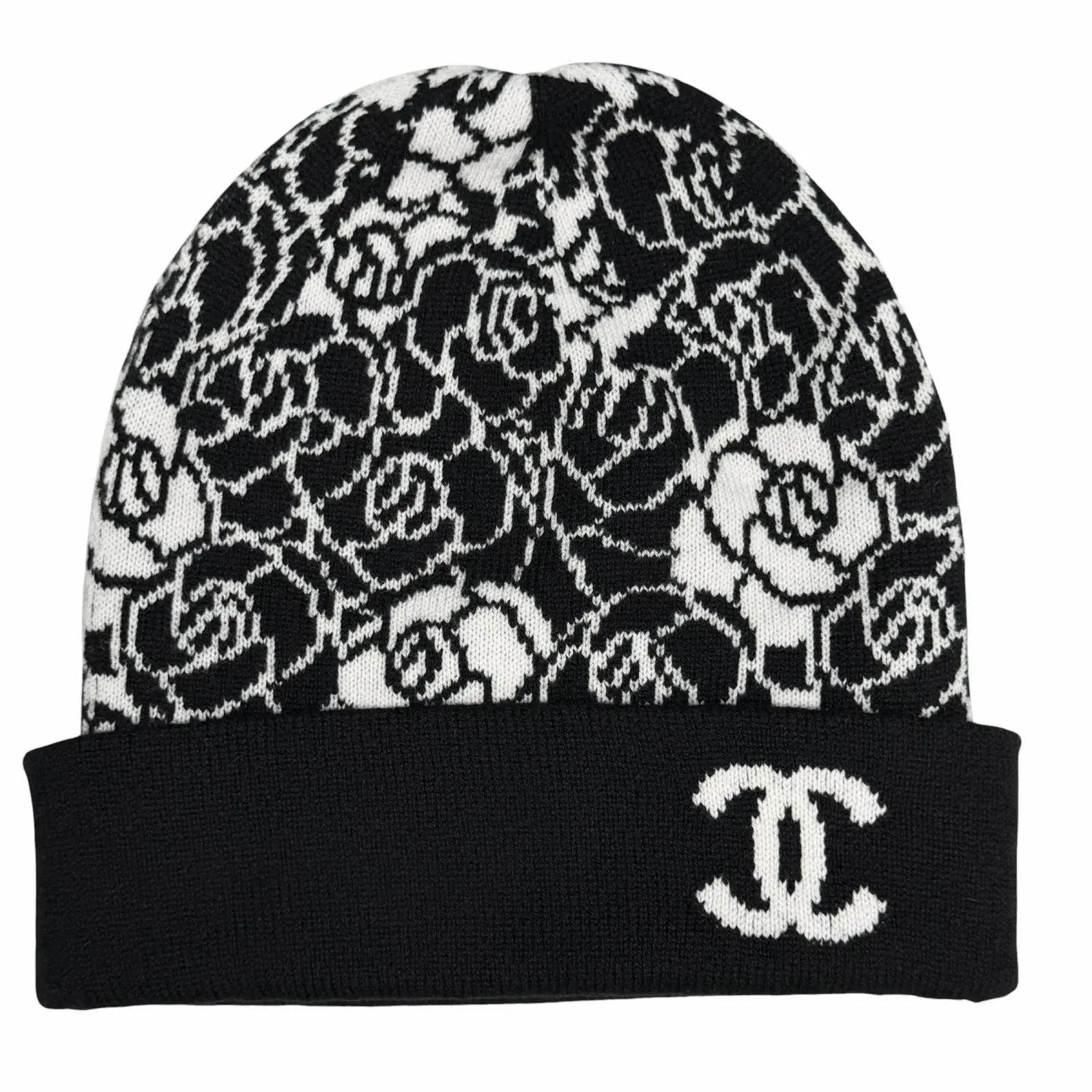 Pre-owned CHANEL Cashmere Small Leather Goods COCO Mark Camellia Knit Cap
