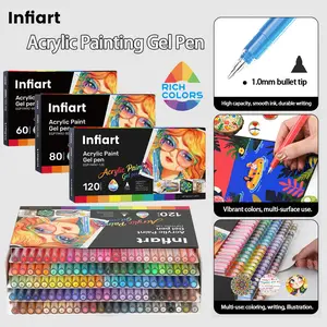 Acrylic Painting Gel Pens Set, Art Materials, 60 & 80 & 120 Colors, Ultra Large Capacity, 1mm Bullet Tip, Ideal for Artists & Beginners, Perfect Gift Box