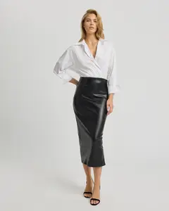 Express Super High Waisted Faux Leather Midi Skirt