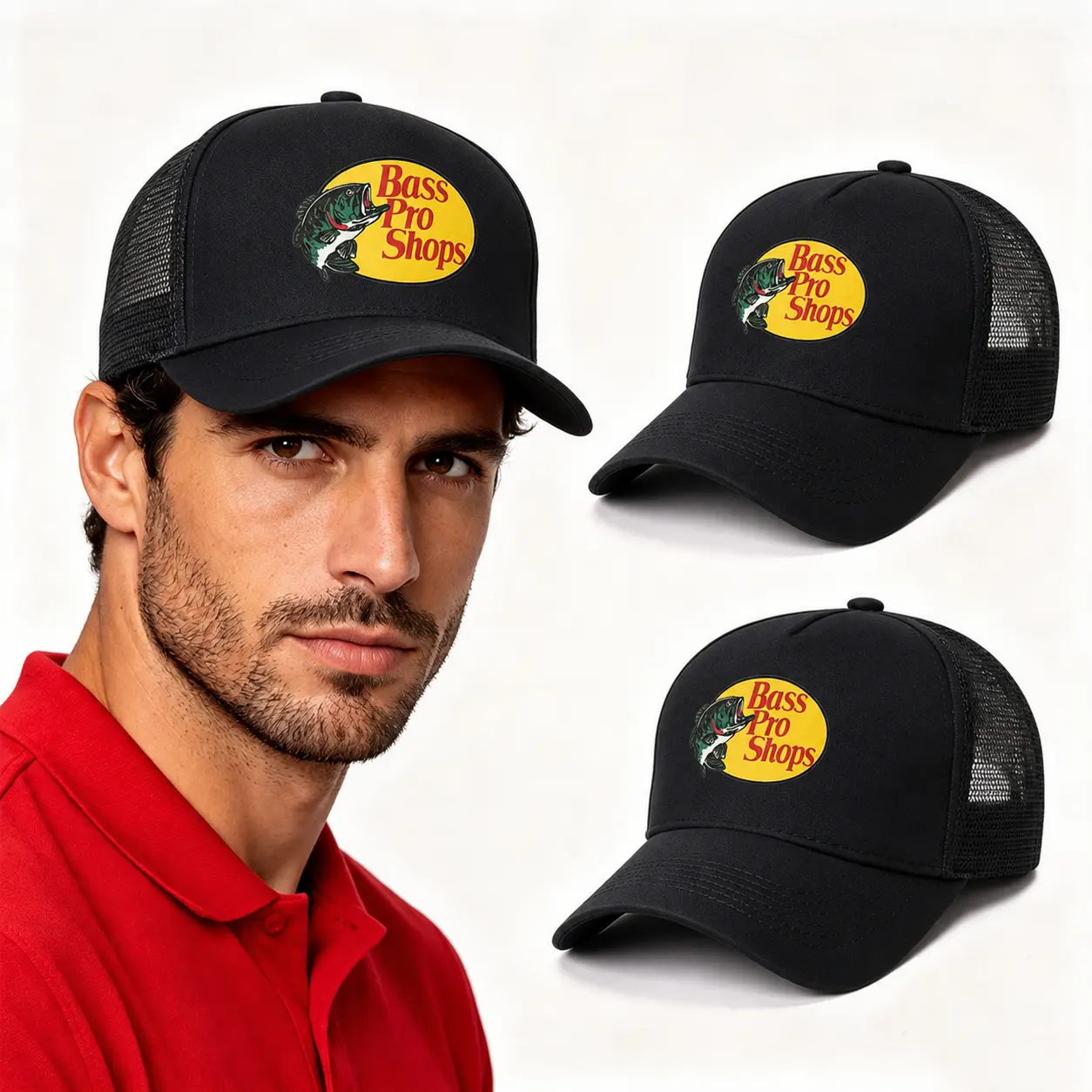 1pc Casual Fish Graphic Baseball Cap, Retro Mesh Back Trucker Hat with Curved Brim, Adjustable Unisex Outdoor Headwear for All Seasons