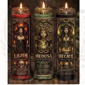 Goddess Devotional Candle Collection - Hecate, Lilith, Medusa Altar Candles with Intention Setting and Herbal Sprinkle Tops