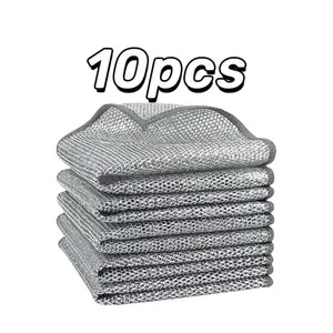 10 Counts Dishwashing Rags,Multipurpose Non-Scratch Wire Dishcloths forWet and Dry Use, Reusable Wire Cleaning Cloths for Kitchen, Sinks, and Pans SilverRe movable, Washable & More