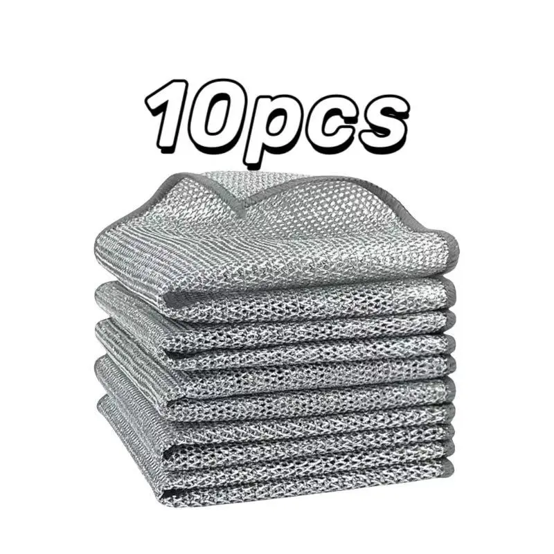 10-Count Polyester Dish Cloths for Washing Dishes, Scratch-Resistant Durable Washcloths for Households’ Kitchen Sink, Pans, Washable Wet-Dry Multipurpose Cleaning Cloths