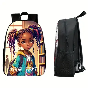 Customizable African Girl Art Print Backpack Durable 600D Oxford Cloth School Bag Adjustable Breathable Strap Large Capacity Fits 15in Laptop for Kids Teens School Travel Outdoor Use