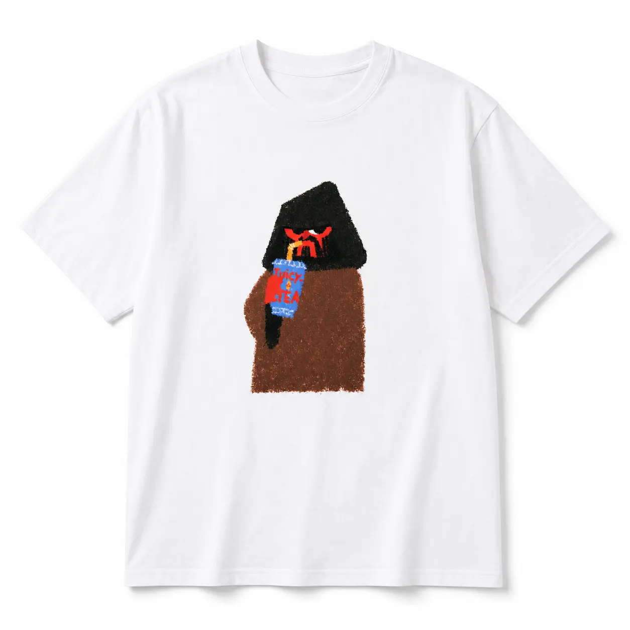 Unisex Short-Sleeve Crewneck Long Pure Cotton Graphic T-Shirt - White Multi-Color Funny Hooded Character Drinking Juice Box Print, Soft Breathable Casual Streetwear, Cute Monster Outfit for Men Women, Menswear Lengthened Style 2689, Shortsleeve, Graphic P