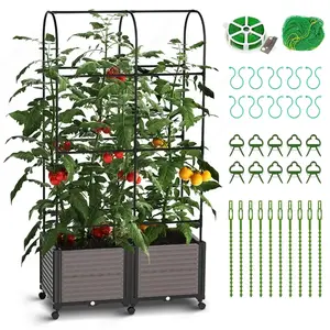 MOPHOTO Raised Garden Bed Planter Box with Trellis for Climbing Vegetables Plants, 16"X32"x73" Tomatoes Planters Outdoor Tomato Cage with Wheels, Indoor Outdoor Use
