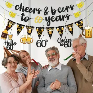 Rose Gold & Black Gold 60th Birthday Decorations Kit, 1966 History Poster Photo Banner Cheers to 60 Years Banner Number Cubes Tablecloth, 60th Birthday Party Supplies Set Gift Ideas for Adults