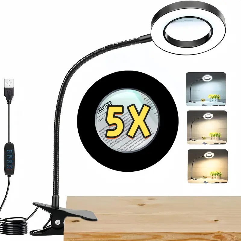 Adjustable LED Desk Lamp Desktop Light with Clamp & Flexible Tube, USB Powered Home Office Work Lighting, 360 Degree Rotatable, Includes Power Plug, Indoor Lighting