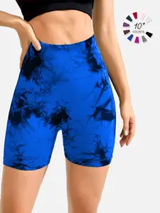 Women's Seamless Tie-Dye Gym Shorts, Multi-Color, High-Waist Slim Fit, Anti-Squat Design, Perfect for Gym and Various Sports, Activewear Shorts, Stretchy Seamless Shorts