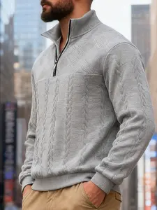 Men's Casual Embroidered Half-Zip Stand Collar Sweatshirt, Comfortable Breathable Fabric, Spring & Fall Daily Wear, Street Style
