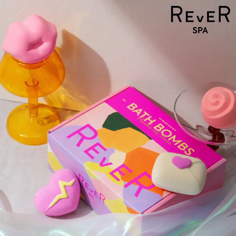 Rever SPA Bath Bombs for Women Relaxing Handmade 4 Pcs Organic with Essential Oils Unique Lover's Design Secret Note Inside Natural Bubble Bath Bombs Birthday Valentines Christmas Gifts for Women