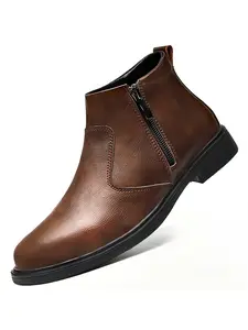 Men's New British Style Breathable Fashion Low-Top Thick Sole Lace-Up Boots, Work Ankle Boots, Retro Work Shoes, Trendy Casual Shoes