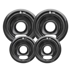 4 Pack Black Drip Pans, Compatible with Whirpool Kenmore Frigirate Stove Top Drip Bowls. Include 2 Pcs 6'' Range Replacement Drip Pans and 2 Pcs 8 '' Cooktop Drip Pans