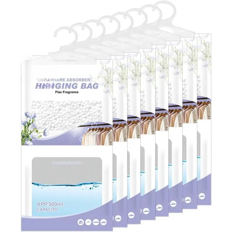 Hanging  Absorber, Flax  Moistureproof Desiccant Hanging Bag,Dehumidifier Bag (8 packs) Hanging Closet Dehumidifier Bags,  Absorb 12.5 oz