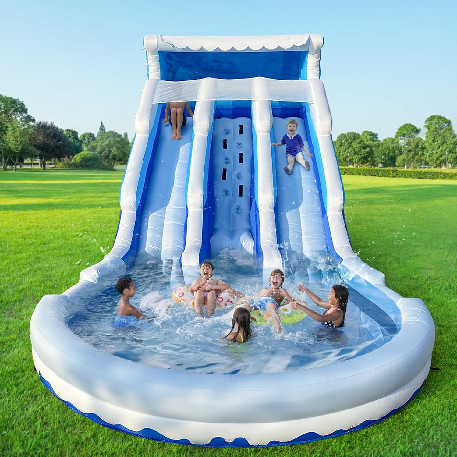 Large Inflatable Water Slide Swimming Pool Play Center Triple Water Slides & Lightweight Premium Water Slide Bounce House 20.6x9.5x9.3Ft,Wet Dry Use for Backyard Party (with Blower)