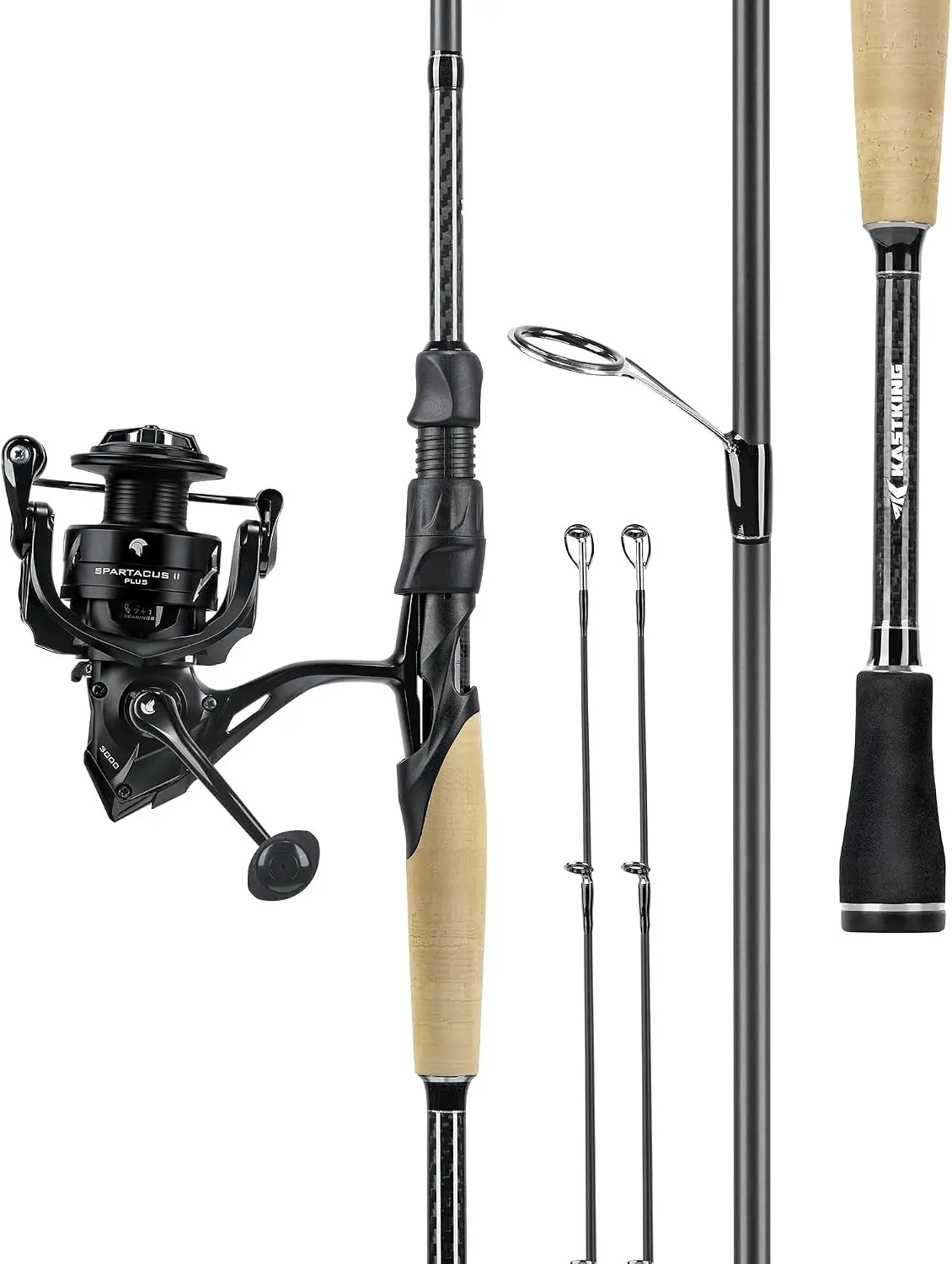 KastKing Spartacus II Plus Twin-Tip Fishing Rod and Reel Combo,Spin: 2000 Reel, 6'6" M (2-Piece + Extra Tip)