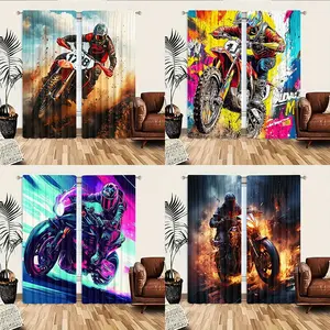 2-piece set of off-road motorcycle printed curtains - pole bag design, digital polyester curtains, suitable for living rooms, kitchens, bedrooms, etc. - light filtering home decoration