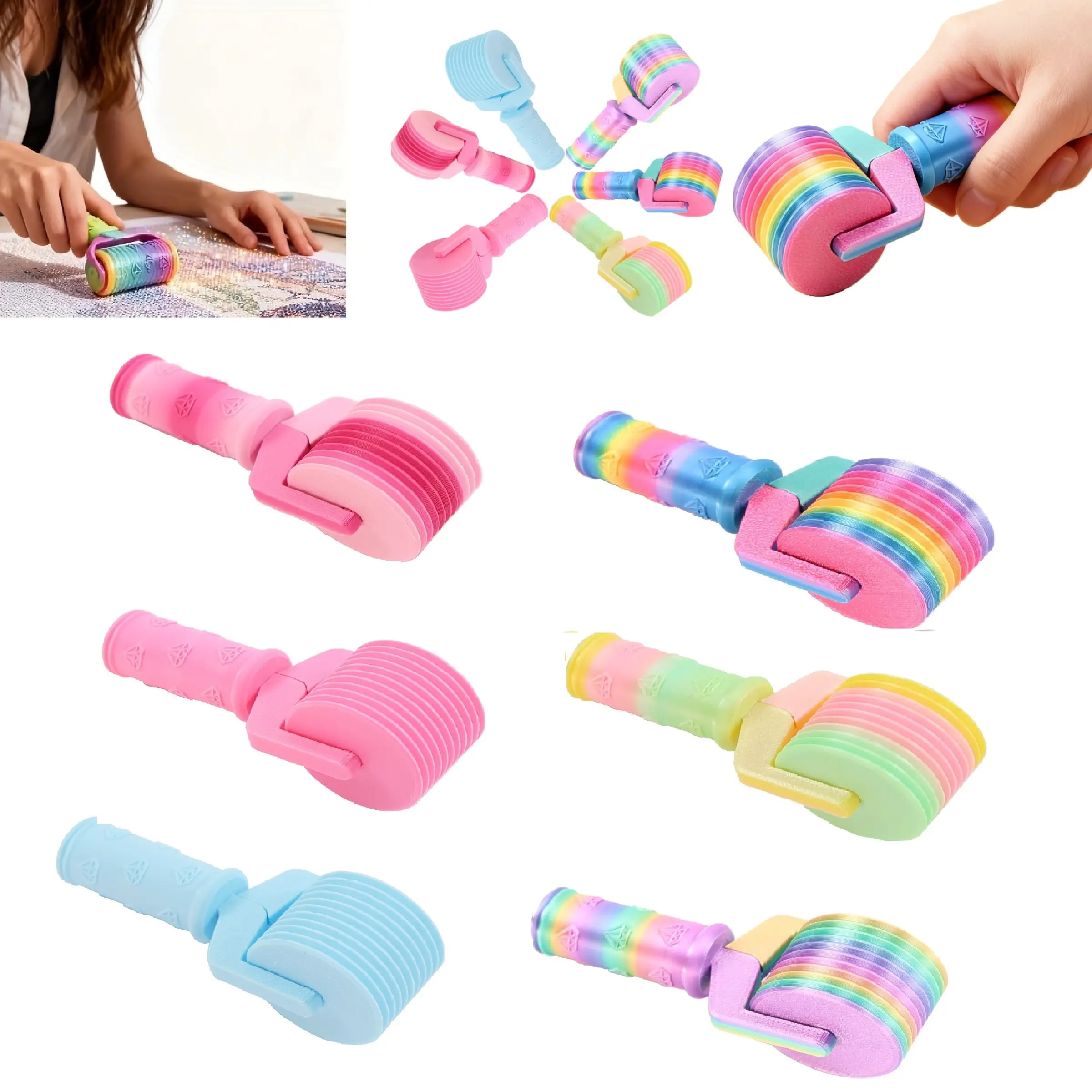 Gradual Solid Color 3D Diamond Painting Roller Tool, DIY Handmade Diamond Art Roller, Pressure Diamond Wheel Holder for Smooth Pressing, Diamond Art Tools, Craft