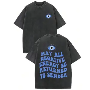 Unisex Evil Eye Graphic Short-Sleeve Round Neck T-Shirt - 100% Cotton Washed Loose Soft Menswear Top, Black Friday Gift, Matching Couple Set, Casual Streetwear, Shortsleeve, Graphic T Shirts