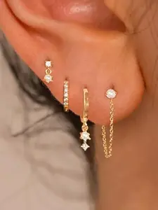 Fashion Women's Zirconia Chain Tassel Pendant Earrings Set of Four Stud & Dangle Drop Earrings Elegant Versatile Jewelry for Any Occasion Hypoallergenic Gold Flat Back Sets