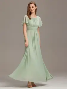 Ever-Pretty Elegant Formal Dress,Flutter Sleeve, Ruched Bodice &,Maxi Length ,Flowy Skirt Dress 1840