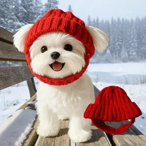 Red Cozy Pet Knit Hat - Maltese Dog Beanie with Ear Flaps, Small Dog Indoor Outdoor Use, Machine Washable Cute Accessory