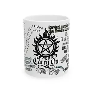 Supernatural Quotes Mug | Ceramic 11oz or 15oz, Monochrome Character Sayings